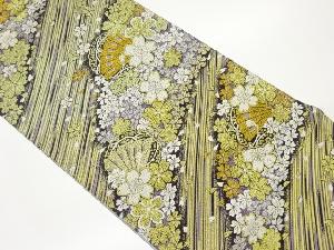 斜線に檜扇・桜模様織出し袋帯